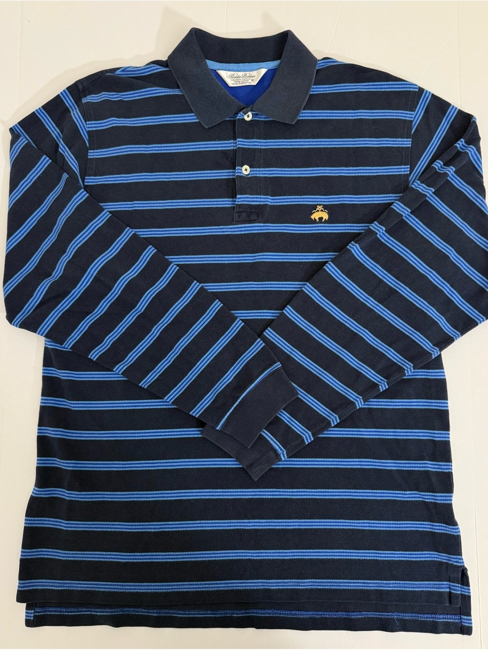 Brooks Brothers Golden Fleece Navy & Light Blue Striped Long-Sleeve Polo M